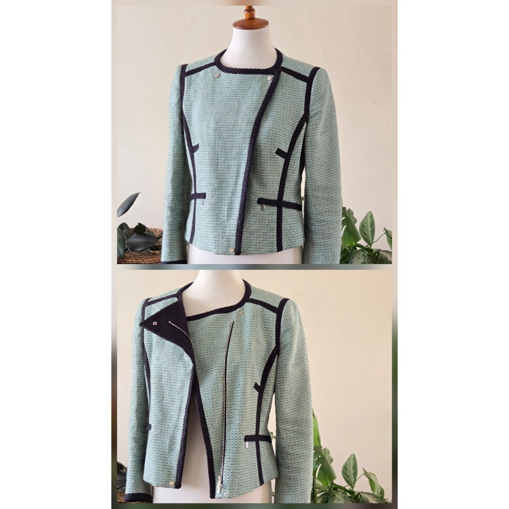 KAREN MILLEN Asymmetric Futuristic Linen Designer Jacket Womens US 8 EU 40 UK 12